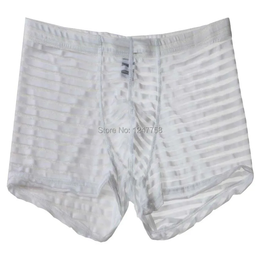 6Pcs/Lot  Men's Mesh Striped Boxer Cut Square Boxers Spun Yarn Short Pants Underwear Pouch Trunks