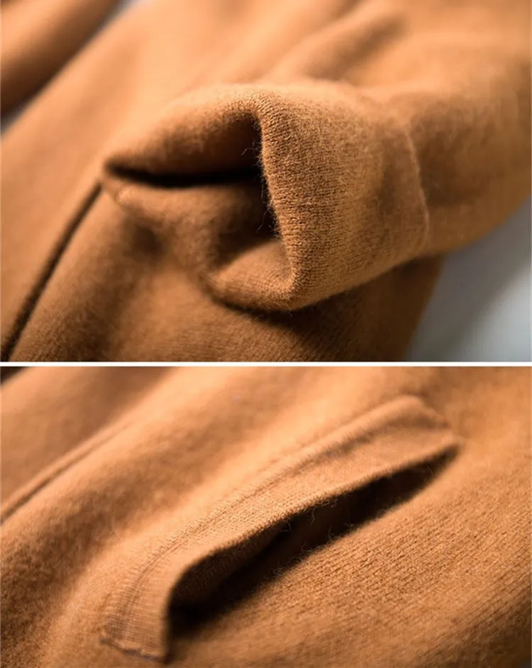 100% норковый кашемир Толстая трикотажная Женская мода длинный кардиган свитер