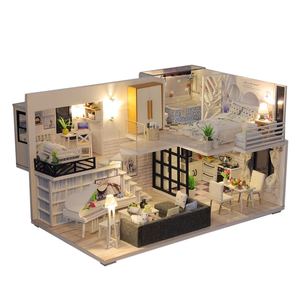 3D Кукольный дом деревянный миниатюрный сделай сам мебель светодиодный