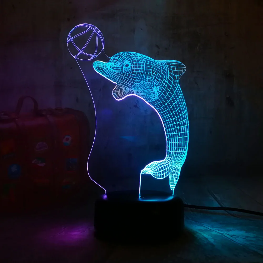 Новый милый игровой шар с дельфинами 3D LED Night Lihgt 7 цветов смешанные два цвета s Beauty