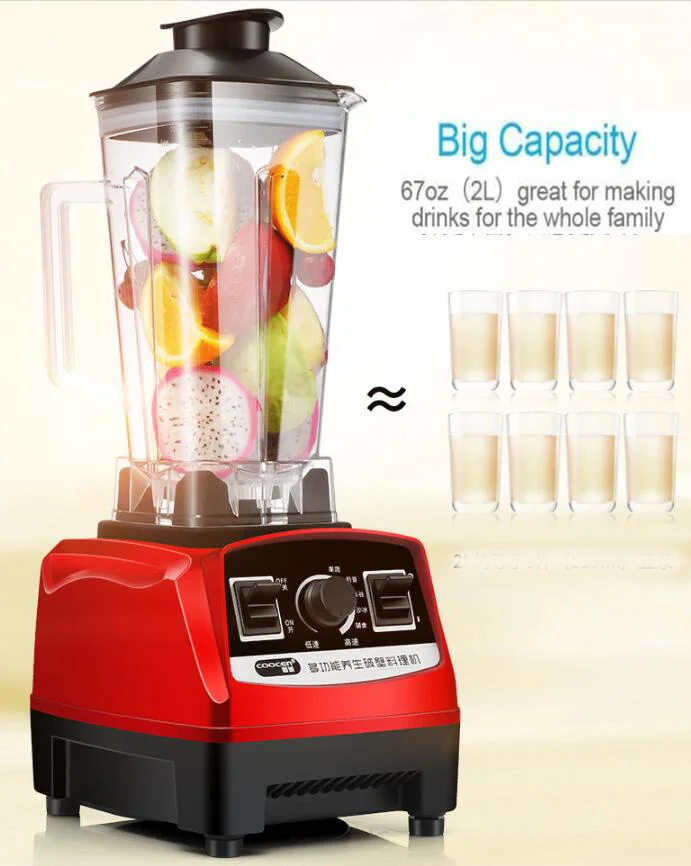 2800 Вт BPA free 2L Сверхмощный коммерческий блендер, профессиональный мощный блендер, миксер, соковыжималка, Кухонный комбайн, японское лезвие