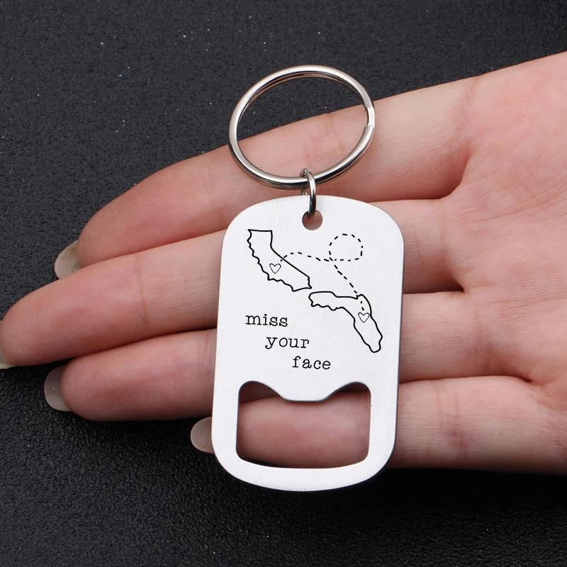 Creative High Quality Bottle Opener Key Chains Engraved Miss Your Face Keyring Long Distance Keys Holder Couples Lover's Tag | Украшения