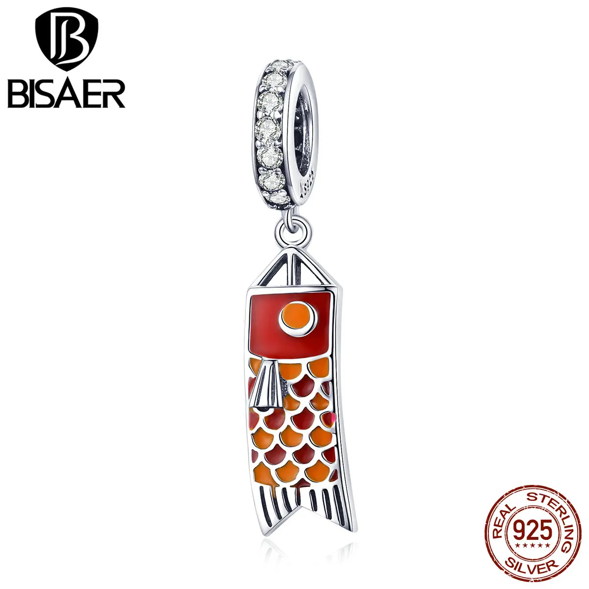 BISAER 925 Sterling Silver Original Design Japanese Carp Streamer Koinobori Pendant Charm for Women Charms Bracelet Gift GXC1085 | Украшения