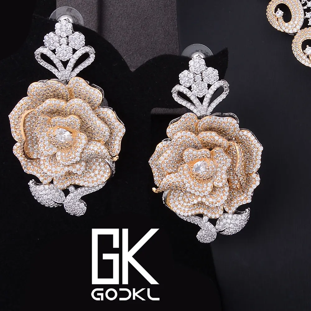 GODKI роскошные розовые цветы кубический цирконий нигерийские Ювелирные наборы