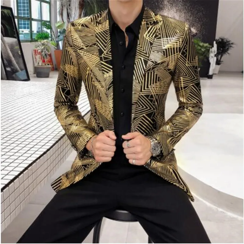 Роскошный Блейзер в золотую полоску с принтом Masculino приталенный Мужской Hombre