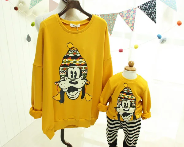 2014 hot fashion high quality children Cartoon Dog printing long sleeved boy/girls kids cotton Family fitted sweatshirts | Мать и ребенок