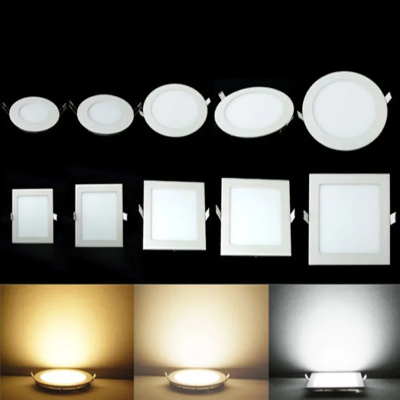 

20pcs Ultra Bright 3W 6W 9W 12W 15W 25W Led Ceiling Recessed Downlight Round/Square Panel light 1800Lm Led Panel Bulb Lamp Light