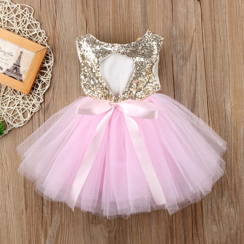 Princess Kids Baby Fancy Wedding Dress Sleeveles Sequins Party For Girl Summer Dresses Birthday Costume Tutu Lace |