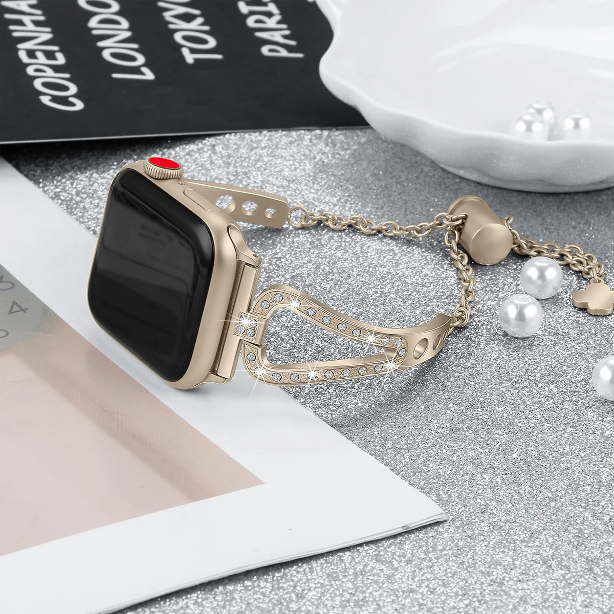 Со стразами Блестящий металлический ремешок для наручных часов Apple Watch, ремешок 42 мм, 38 мм, 40 мм 44 Series 5 4 Нержавеющая сталь браслет для наручных часов iWatch, ремешок, версия 1, 2, 3, ремешок