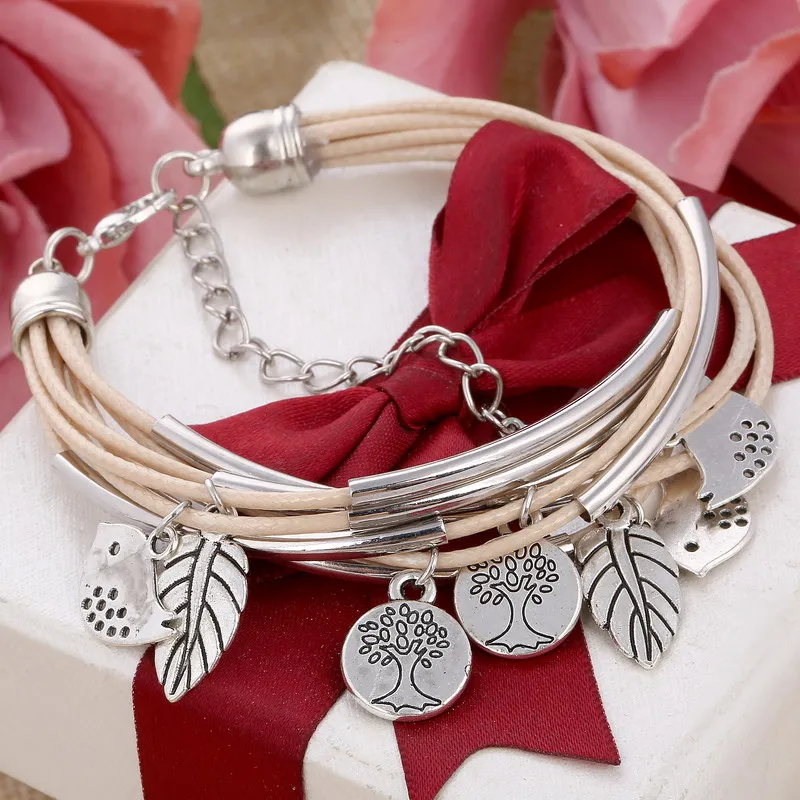 Мини птицы подвеска наручные браслет Многослойная кожа