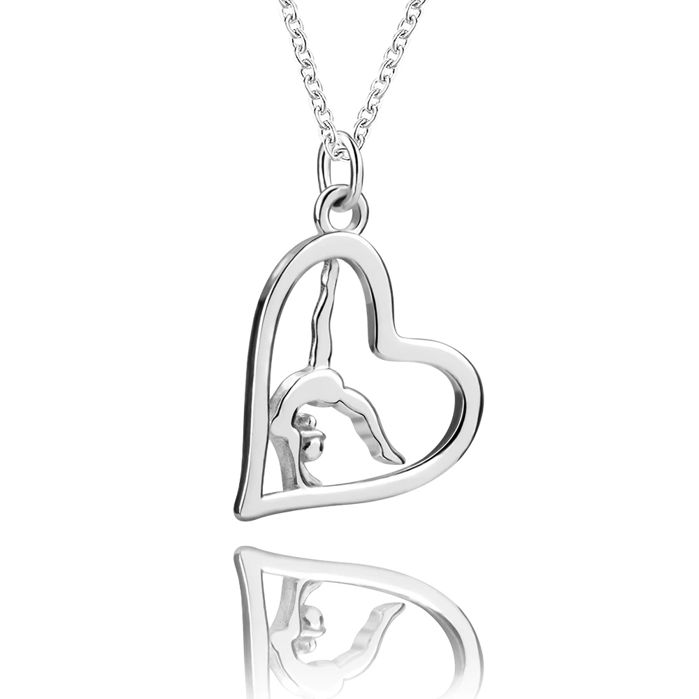 Sport Love Heart 925 Sterling Silver Pendant&ampNecklace Jewelry Beauty Gymnastics Women Pendant Necklace For Engagement Girl | Украшения и