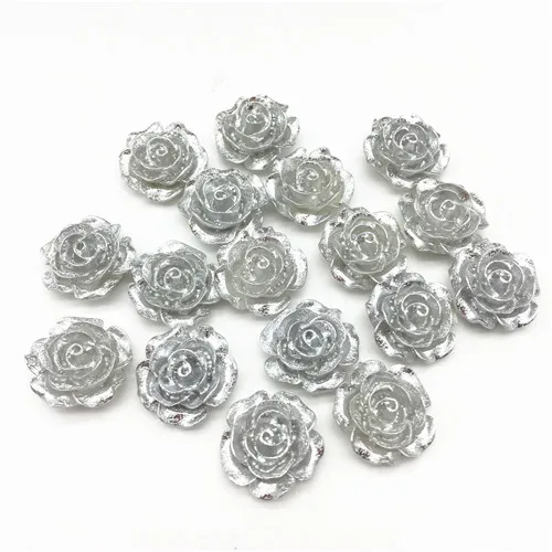 silver 10 шт 19 мм 11 цветов розы Flatbacks Смола Цветок Кабошоны Украшение для скрапбукинга изготовление открыток - Цвет: silver