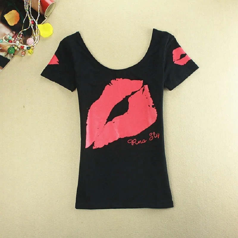 guoRong Female Cotton Slim Was T Shirt Women Summer Shirts O-Neck Large stretch Casual Tops Camiseta Feminina Kisses | Женская одежда