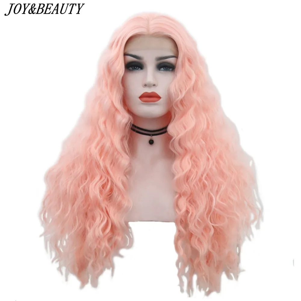 JOY & BEAUTY 20 дюймов 28 кудрявый Кудрявый Длинный парик термостойкие волосы розовые