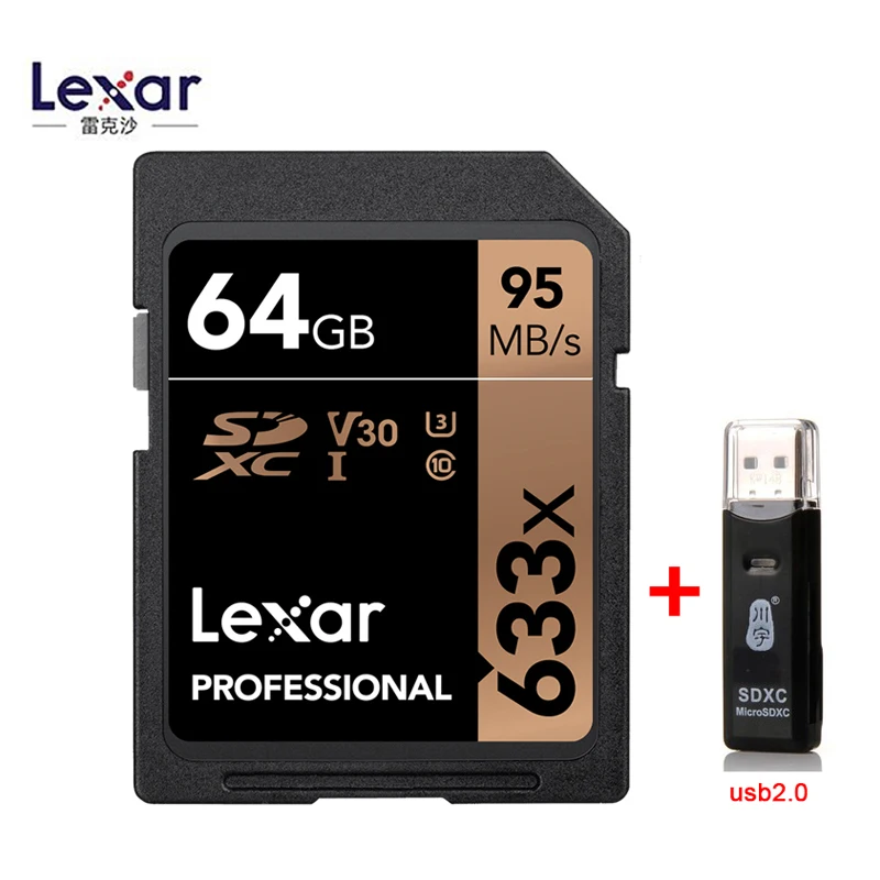 64GB-C296 Lexar бренд SDXC SDHC SD карта 95 м/с 633x32 Гб 64 Гб 128 ГБ 256 ГБ 512 ГБ 1 ТБ U1 U3 класс 10 карта памяти для 1080p 3D 4K видеокамера - Емкость: 64GB-C296