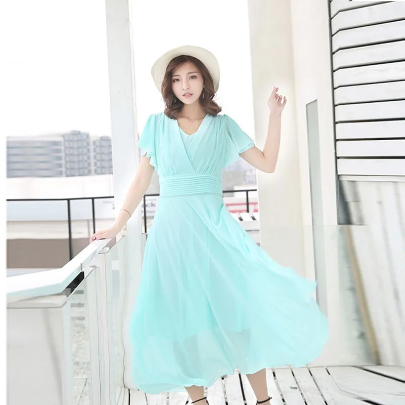 Платье женское шифоновое с V-образным вырезом Модный повседневный элегантный