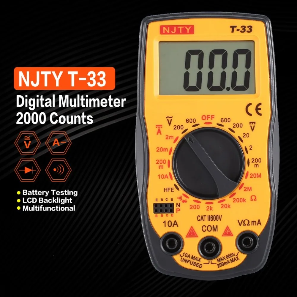 NJTY T-33 Цифровой мультиметр DC/AC Напряжение измеритель величины тока мини Амперметр