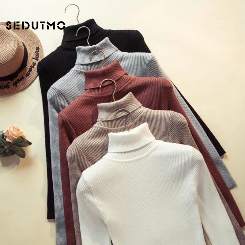 

SEDUTMO Winter Turtleneck Women Sweater Pullovers Warm Knitting Sweaters Autumn Long Sleeve Jumper Slim Black Top ED557