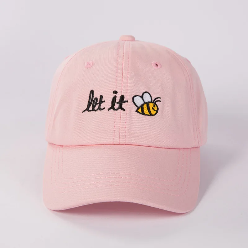 Шляпа c вышивкой, для отца, надпись let it bee, мужские, женские, летние бейсболки, snapback, крутая Кепка в стиле хип-хоп с изогнутым козырьком, белый, розовый, черный