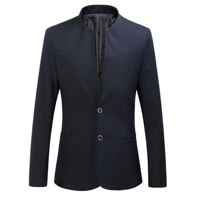 navy blue Чистый цвет мужской пиджак, черный, серый, темно-синий, тонкий дизайн Мужской Блейзер Пальто Размер 5XL бизнес Банкетный мужской пиджак - Цвет: navy blue