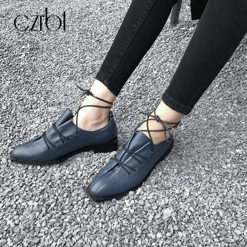 CZRBT Plus Size 34-42 Ladies Flat Shoes Genuine Leather Women Casual Lace Up Loafers Autumn Comfortable Brogue | Обувь