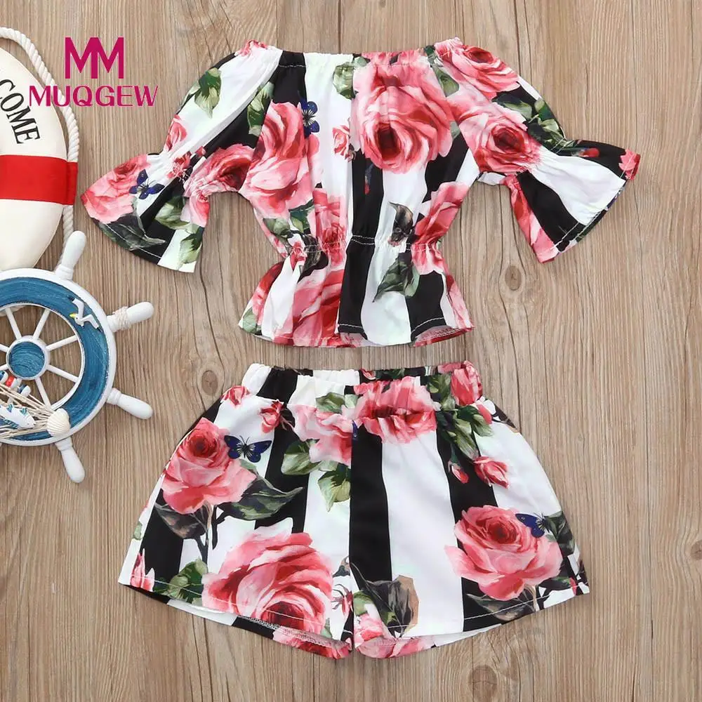 Одежда для девочек детей комплект одежды маленьких с короткими рукавами и