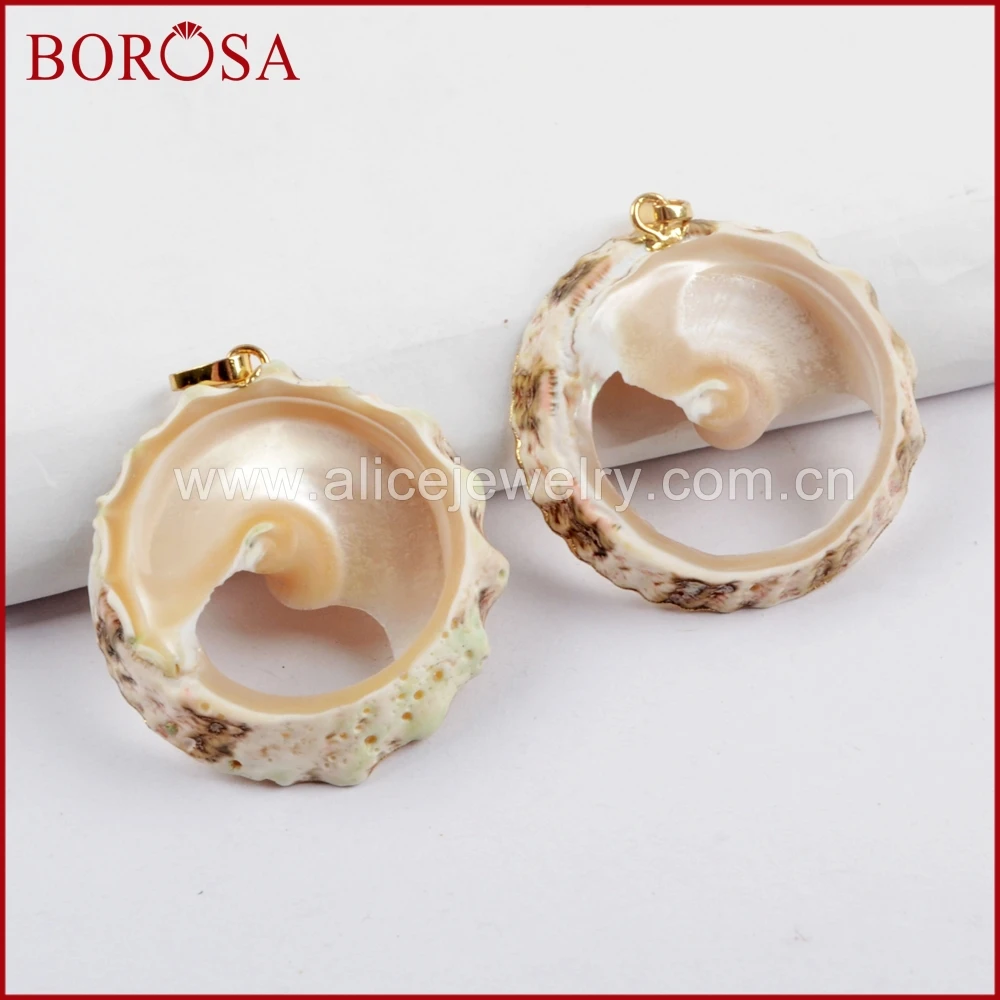 

BOROSA 10pcs Gold Color Round Natural Shell Slice Pendant Beads Shell Jewelry for Necklace Making G1610