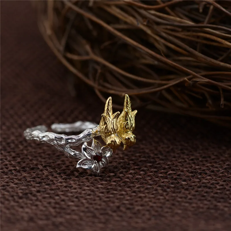 BESTLYBUY 100% Настоящее серебро 925 пробы ювелирные изделия милые кольца с птицами для