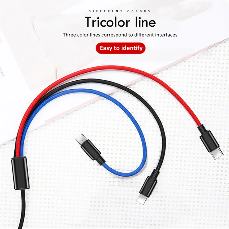 Универсальный зарядный кабель NOHON 3 в 1 8 Pin для iPhone 7 Plus Micro usb type C samsung Xiaomi Charge Line 2/2