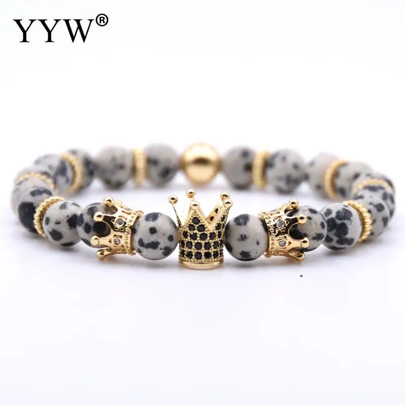 

New Arrival Men Bracelet Natural Stone Beaded Bracelets Bangles Luxury Style Lava Stone Energy Crown Charm Rhinestone Spacers