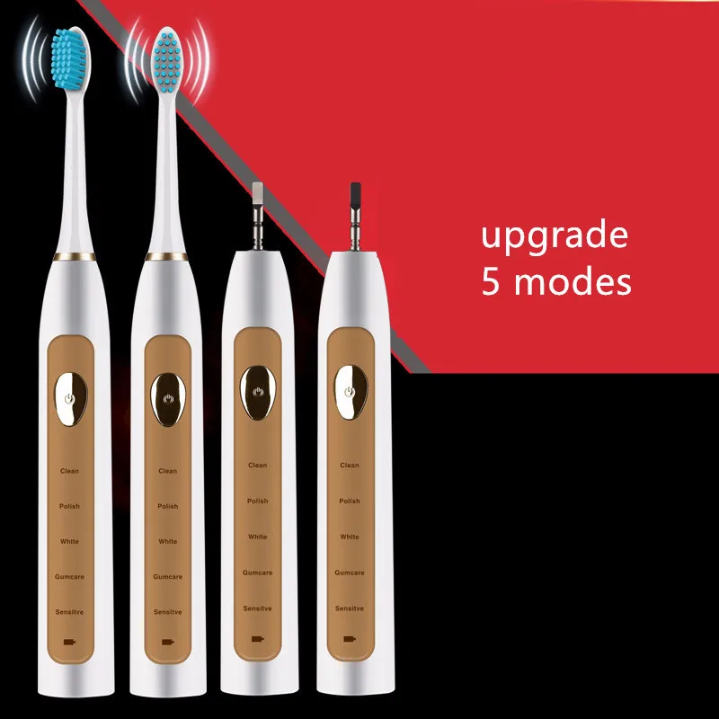 Взрослые звуковые зубные щетки аккумуляторная с 3 сменными головками
