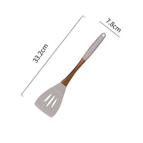 Slotted Turner 1 шт. деревянный+ силиконовый термостойкий шпатель суповая ложка-Лопатка Тернер ситечко кухонная утварь набор кухонных инструментов - Цвет: Slotted Turner