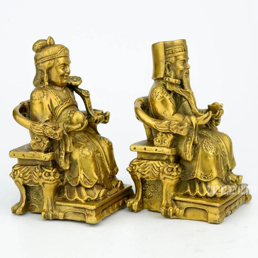 

1 Pair Copper Earth God Couple Bodhisattva Statues Ornament Temple House Lucky Remove Disease Office Feng Shui Home Decoration