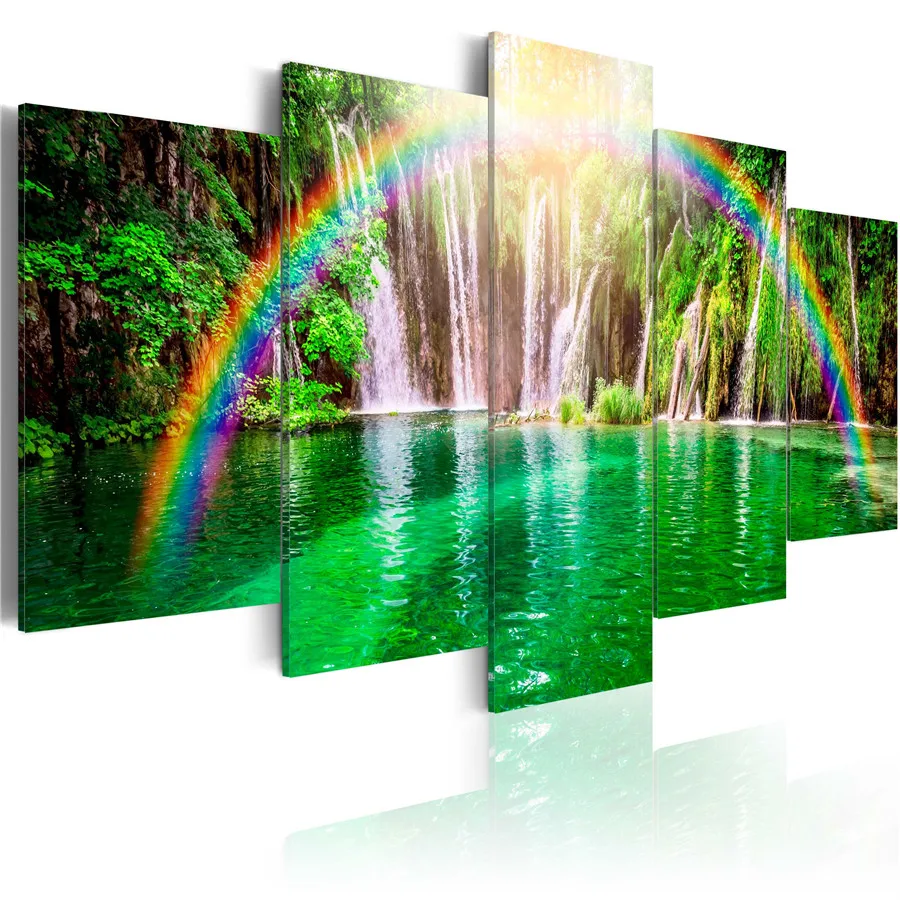 

2019 (Unframed, Only Print) Canvas Print Modern Fashion Decoration Landscape Waterfall Rainbow, Choose Color & Size No Frame