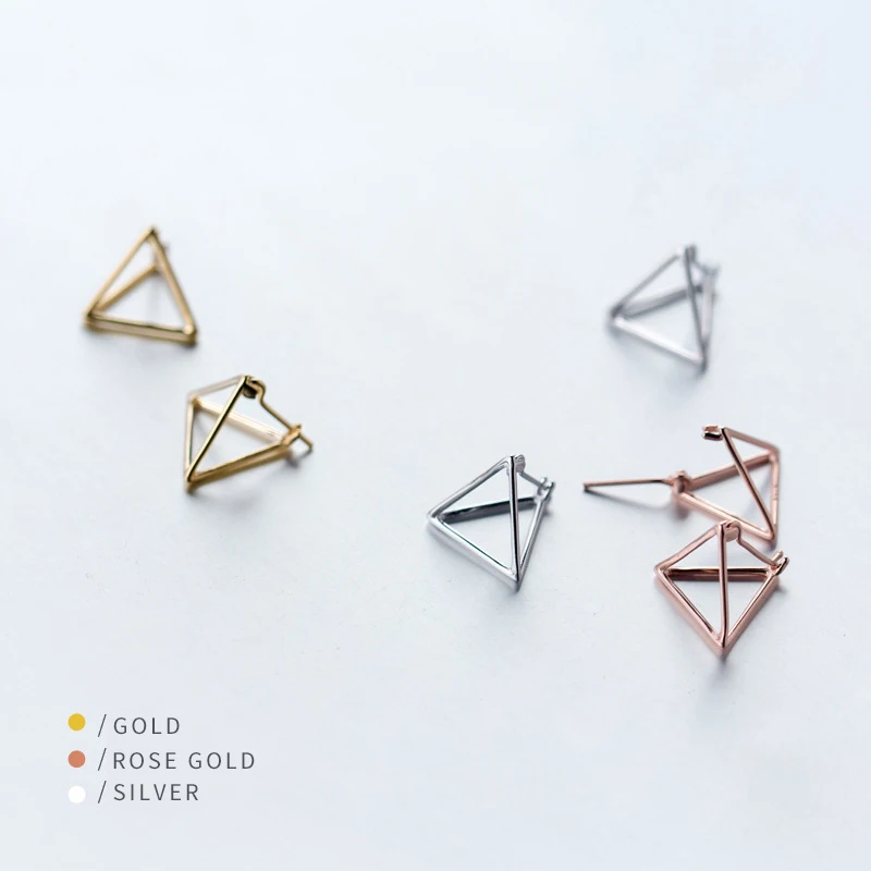 Modian Line треугольные серьги-гвоздики серьги Мода Шарм 925 серебро золото и розовое