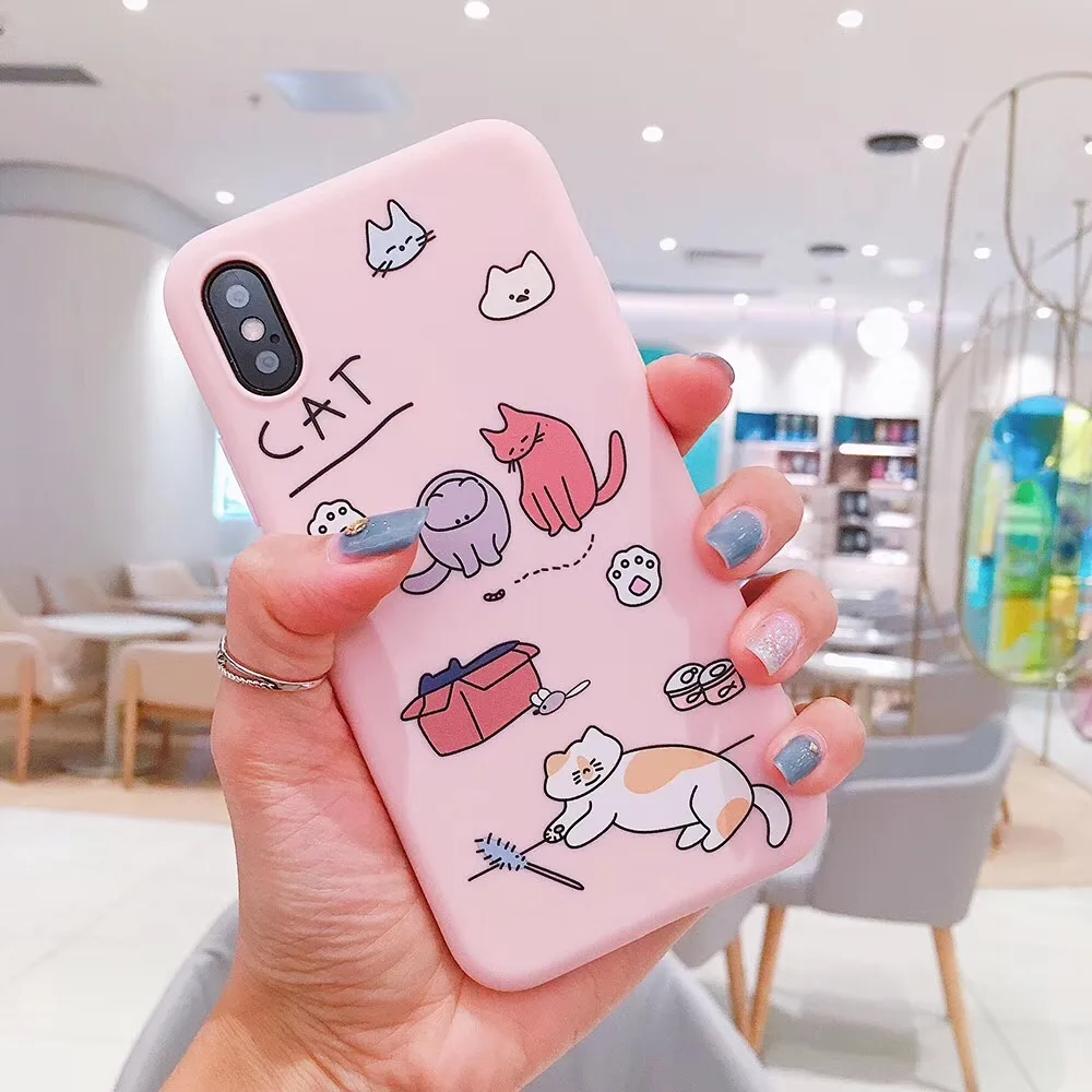 Fashion Cute cartoon candy color cat cover cases for iPhone 6 6splus 7 8plus X Xr Xs MAX soft TPU phone back shell Coque |