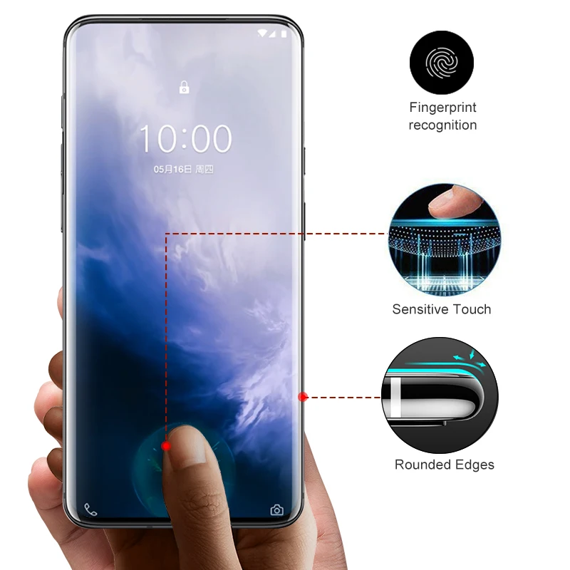 Изогнутое стекло GerTong для Oneplus 7 Pro закаленное с закругленными краями One Plus