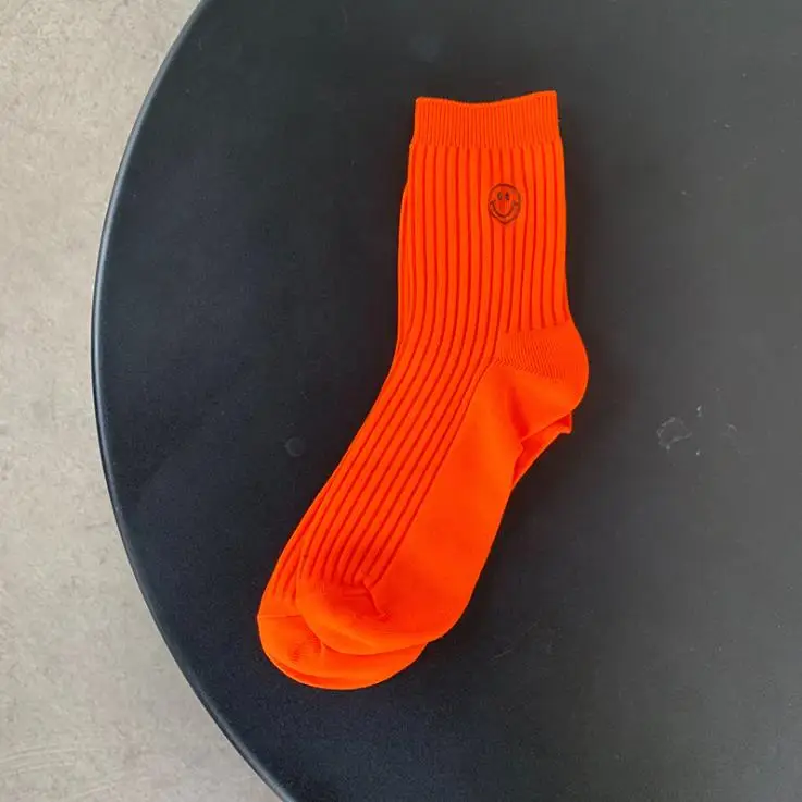orange Модные неоновые, зеленые, ярко-розовые, уличные, крутые, в стиле хип-хоп, флуоресцентные, желтые, оранжевые, унисекс, для женщин и мужчин, пара забавных счастливых носков - Color: orange