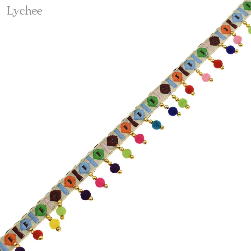 Lychee Life 1 ярд кружевная отделка с бусинами и кисточками богемный стиль лента