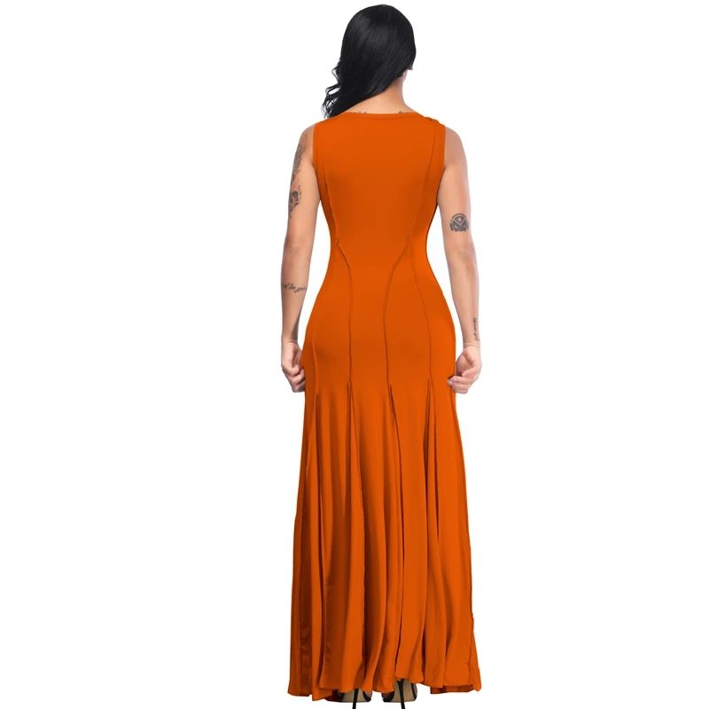 Женское винтажное платье макси без рукавов Yilia длинное плиссированное с круглым