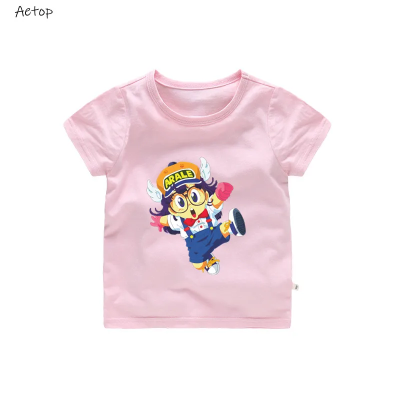 pink 1 Детская футболка с принтом Arale летние топы с короткими рукавами для маленьких мальчиков и девочек, детская повседневная футболка 040 - Цвет: pink 1