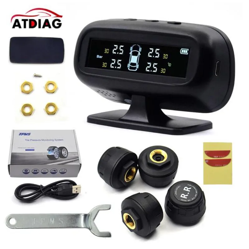 TPMS система контроля давления в шинах Солнечная энергия цифровой ЖК-дисплей Охранная система сигнализации давления в шинах s ELM327 OBD2