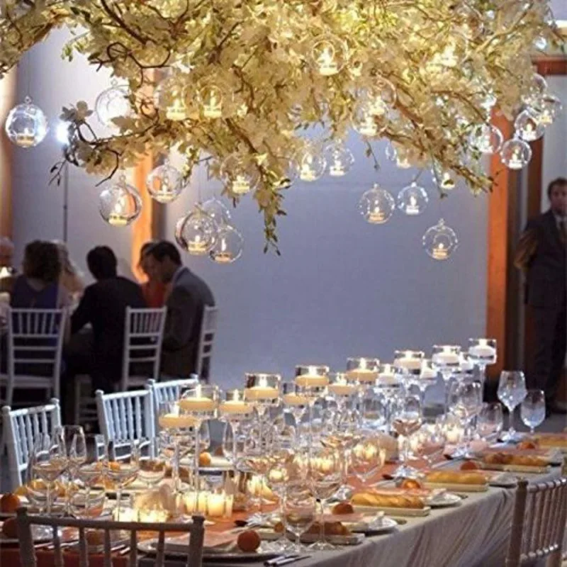 Прозрачный висячая стеклянная Свеча держатель Кристалл Романтический свадебный