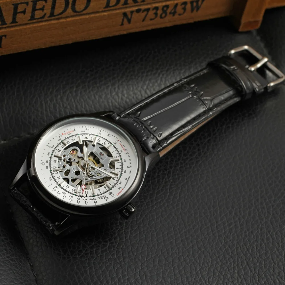 Forsining Скелет Серебро Цвет циферблат черный сплав часы с механизмом Мужские