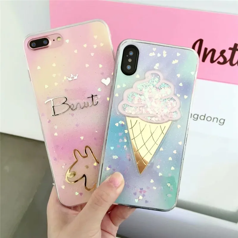 DISCASE с модным рисунком блеск Чехол для iPhone X 6 6S 8 7 плюс милые зыбучие пески пайетки