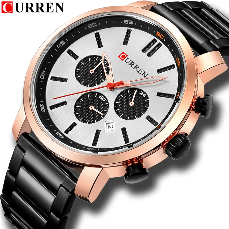 rose black CURREN повседневные кварцевые аналоговые Мужские часы модные спортивные наручные часы с хронографом из нержавеющей стали мужские часы Relogio Masculino - Цвет: rose black