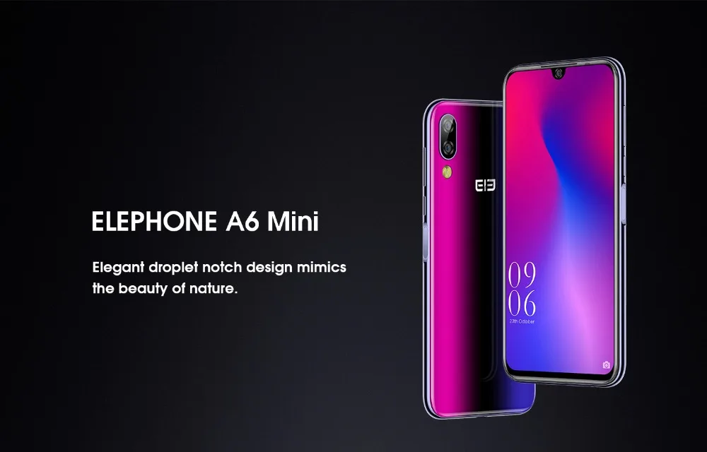 Elephone A6 мини смартфон 5,71 дюймов Waterdrop Экран Android 9,0 MT6761 4 ядра, 4 Гб оперативной памяти, 32 Гб встроенной памяти, 3180 мА/ч, 4G, мобильный телефон