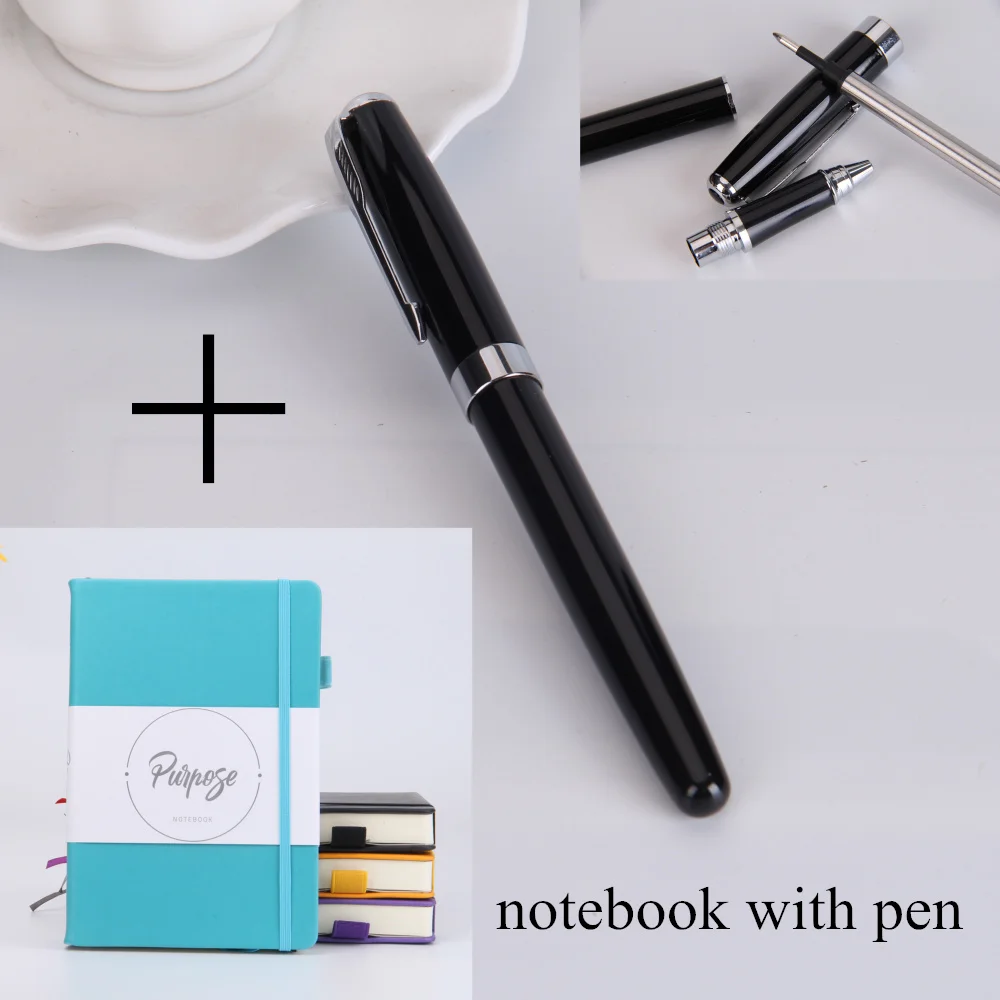 with pen Блокнот из искусственной кожи в твердом переплете, ежедневник с логотипом на заказ, планировщик, 125 листов, толстые канцелярские товары - Цвет: with pen
