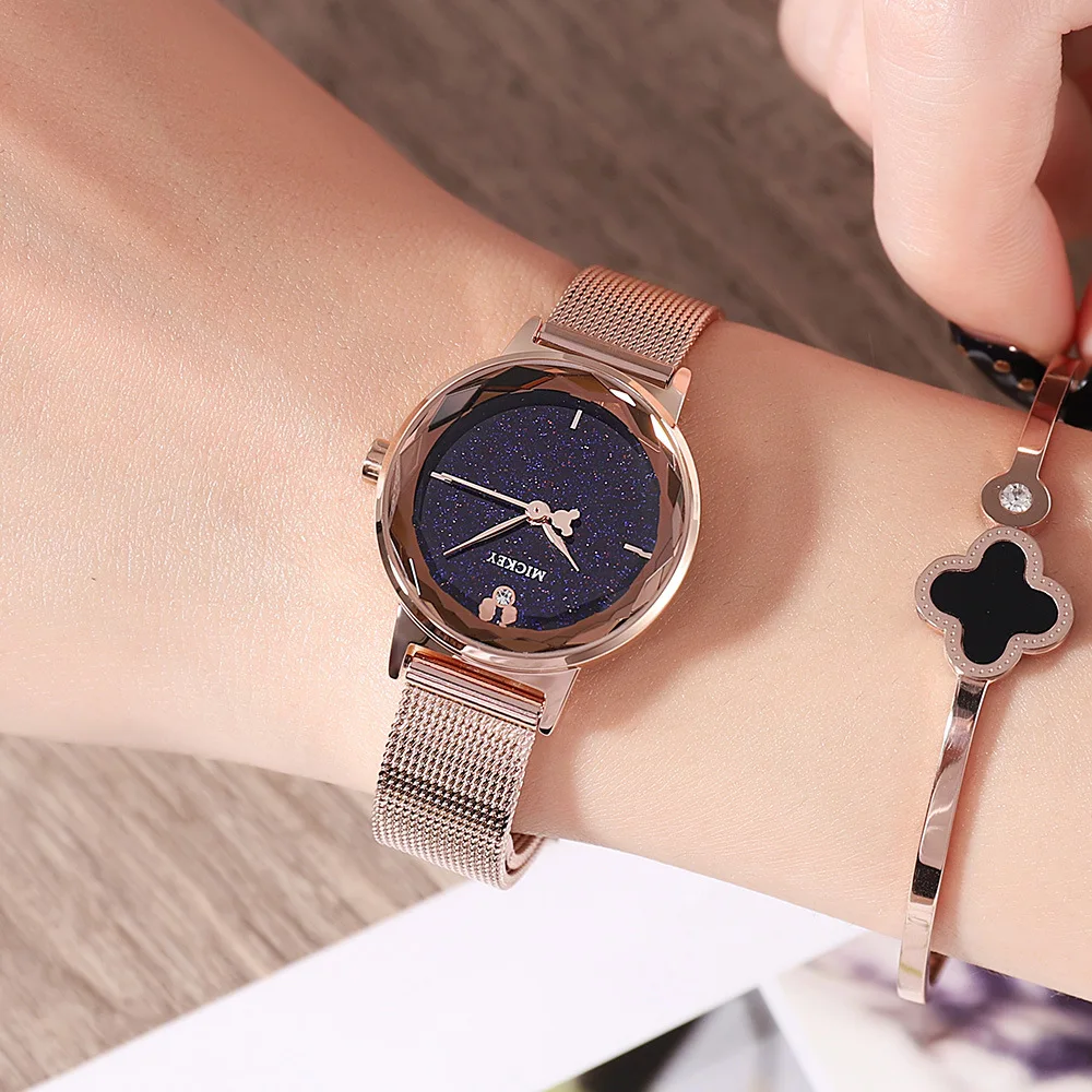 Женские модные наручные часы из нержавеющей стали кварцевые дамские Disney
