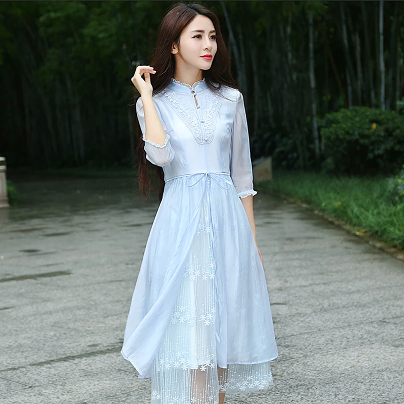 Женское платье из искусственного шелка традиционное китайское с вышивкой